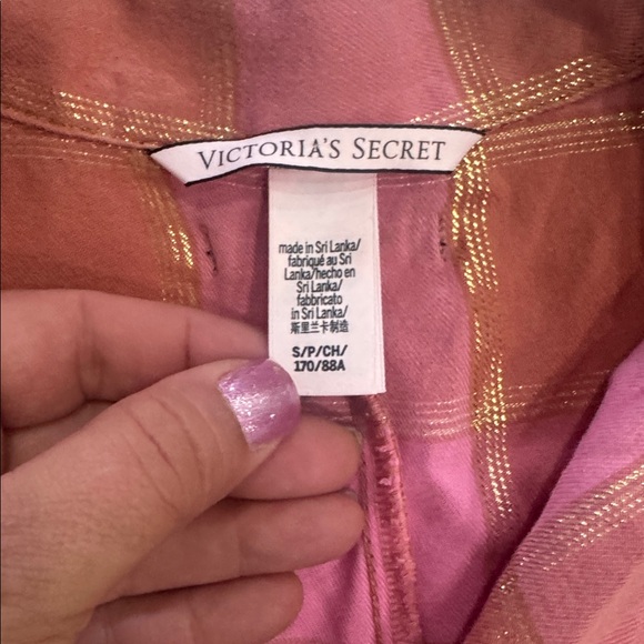 Victoria's Secret Pink and Gold Plaid Flannel Sleep Romper. Sz S - Picture 6 of 7
